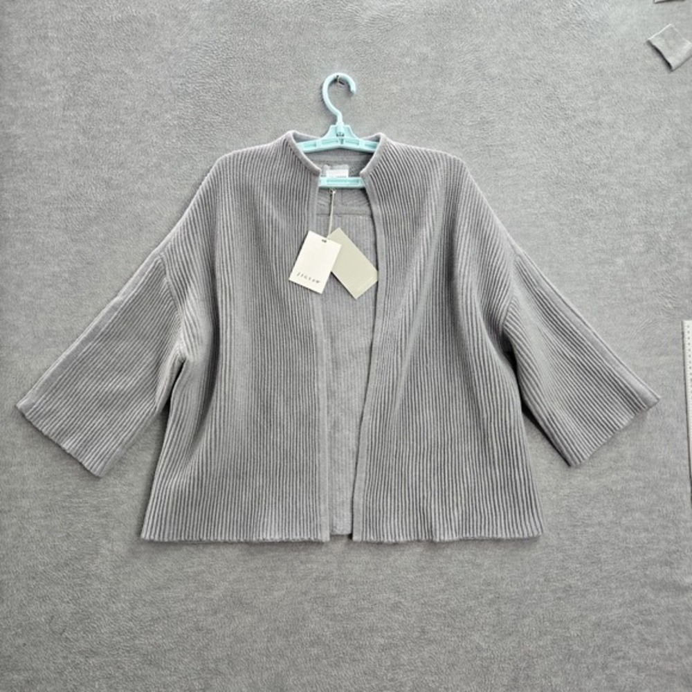 Jigsaw‎ Women Sweater L Grey Wool Cardigan Chunky Ottoman Long Sleeve NWT